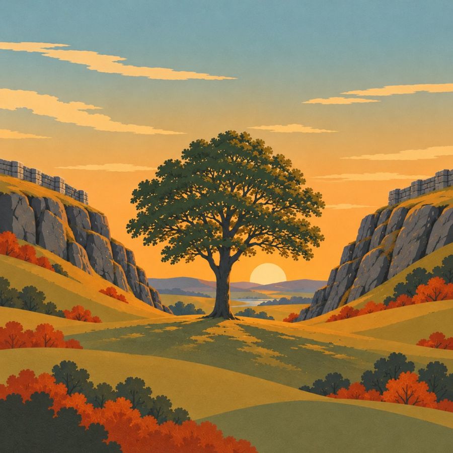 Illustrated Hadrian's Wall landscape