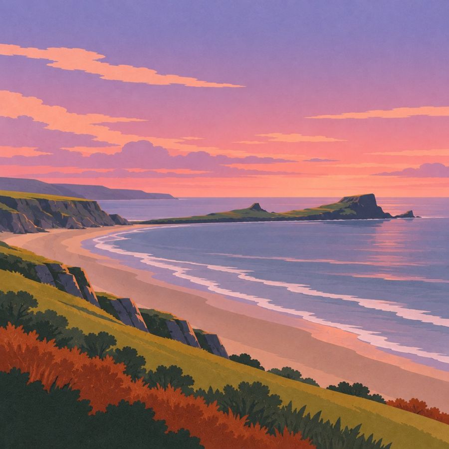 Illustrated Wales Coast Path shoreline